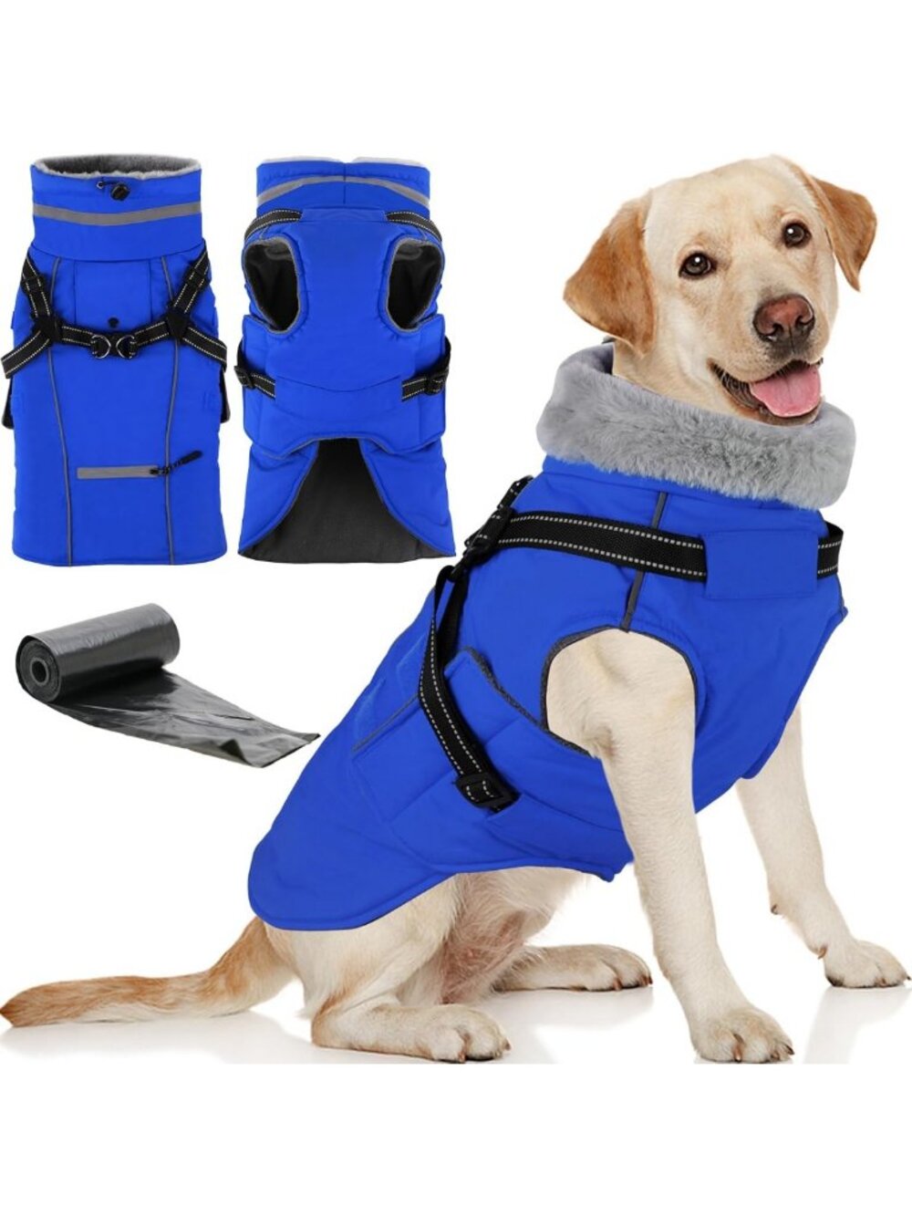 Cozy 2-in-1 Dog Coat with Built-in Harness, Warm Jacket for Cold Weather S/M